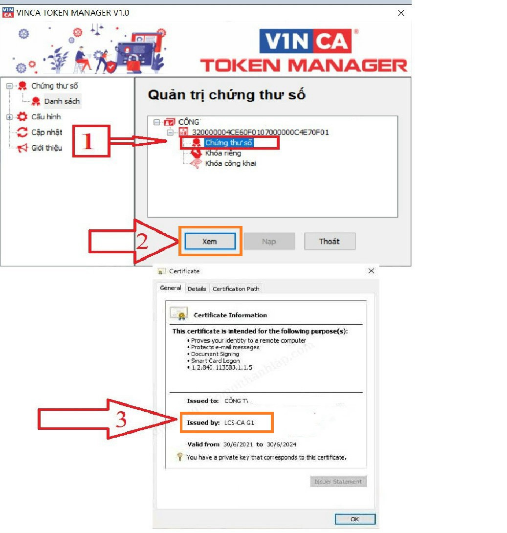 cách kiểm tra check chứng thư LCS trên chữ ký số VINCA